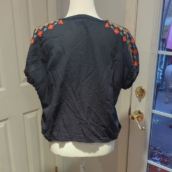 NATURAL LIFE Black Blouse with Colorful Embroidery - Picture 5 of 8